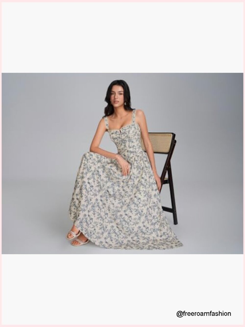 Sleeveless Corset Midi Dress with Pockets Smocked Flowy A-Line - Picture 6 of 7